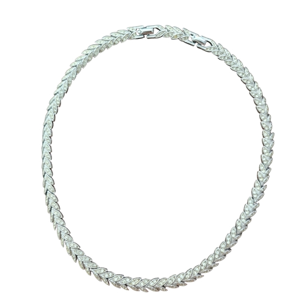 Vintage D'orlan Necklace. Herringbone Leaf Pattern Signed.
